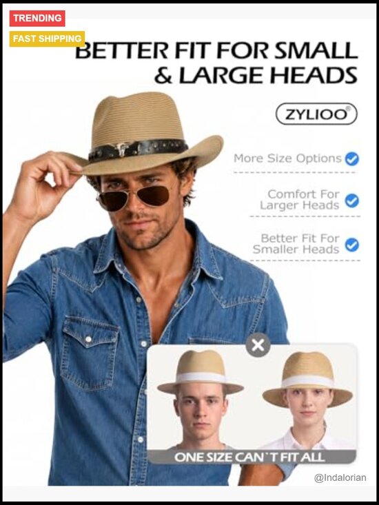 XXL Straw Cowboy Hat, Wide Brim Sun Hat, Breathable Beach Travel Hat